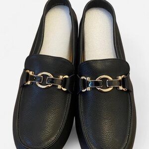 Black Loafers with Gold Chain Accent